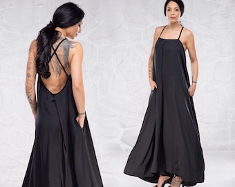 Plus Size Maxi Dress, Black Wedding Dress, Wedding Guest Dress, Black Maxi Dress, Black Tie Dress, Loose Dress, Oversize Cocktail Dress
