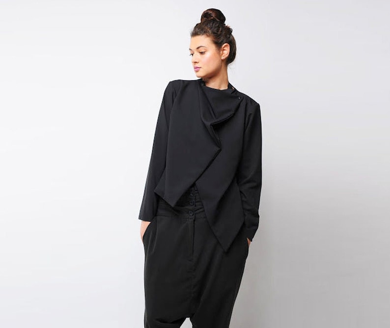 ENDOVANERA Size L Black Wool Single Breasted Asymmetrical Coat main image 1