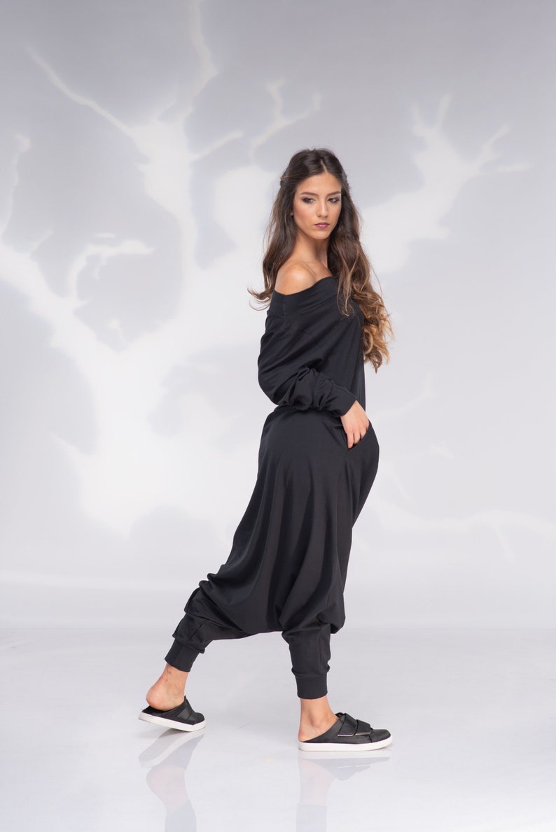 Women Harem Jumpsuit, Black Jumpsuit, Drop Crotch Jumpsuit, Plus Size Clothing, Oversize Jumpsuit, Off Shoulder Jumpsuit, Avant Garde image 3