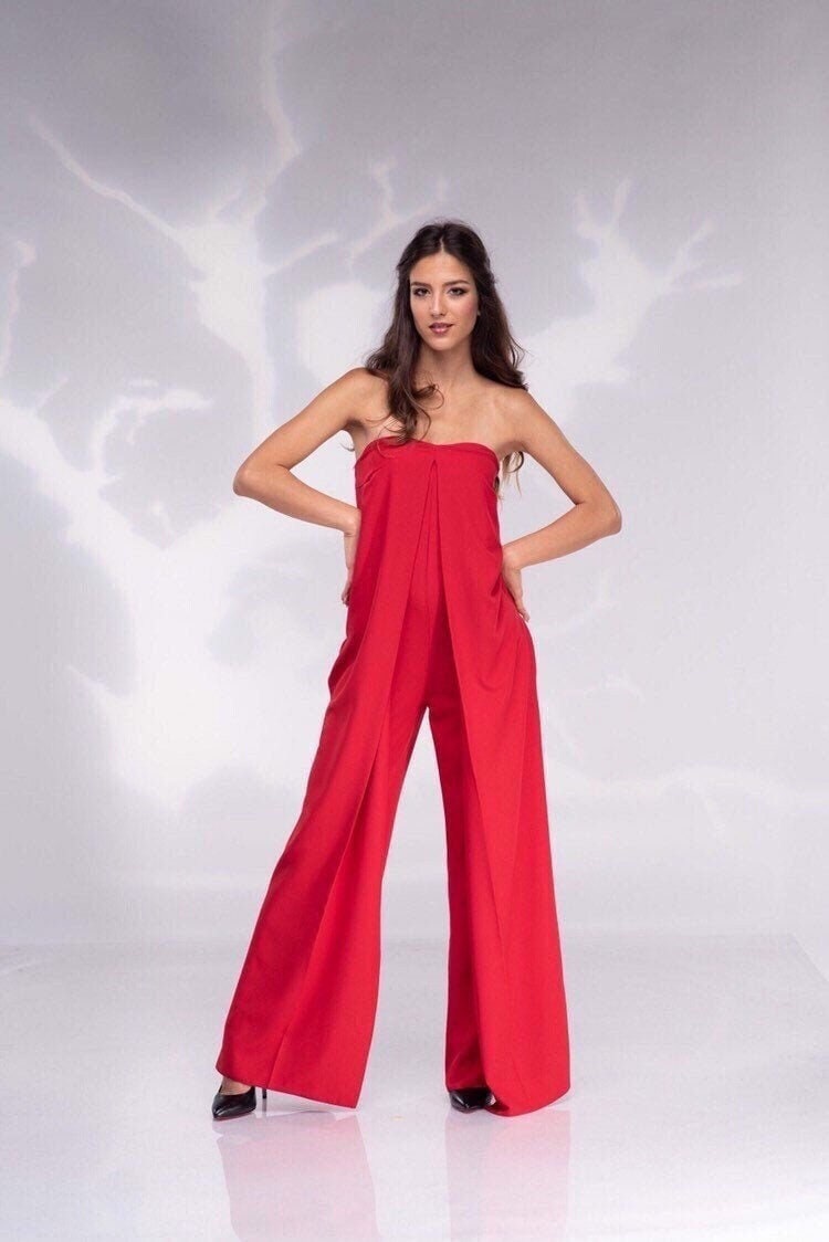 Red Formal Jumpsuit for Women, Wedding Guest Outfit, Women Jumpsuit for  Wedding Reception, Birthday Outfit, Sleeveless Jumpsuit With Corset 