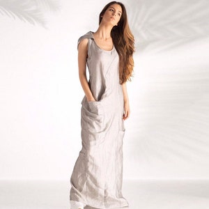 Hoodie Dress, Linen Hooded Dress, Linen Kaftan Dress, Women Sleeveless Dress, Mid Century Modern, Maxi Dress, Plus Size Linen Clothing