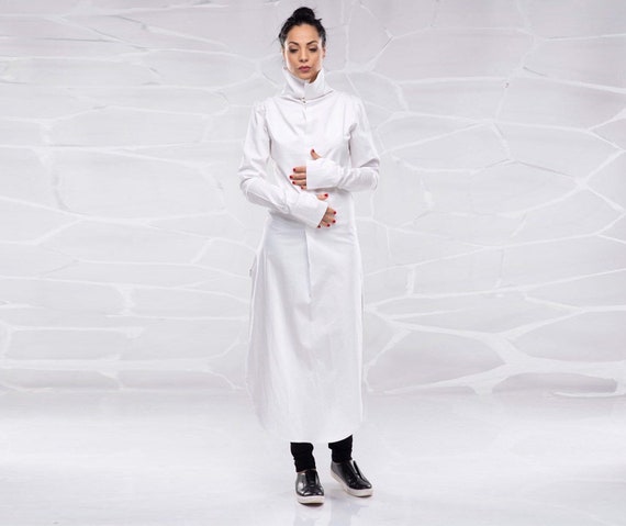 White Futuristic Tunic, Jedi Tunic, Sci Fi Clothing, Japanese Clothing, Minimalist Tunic, Avant Garde Shirt Tunic, High Collar Shirt