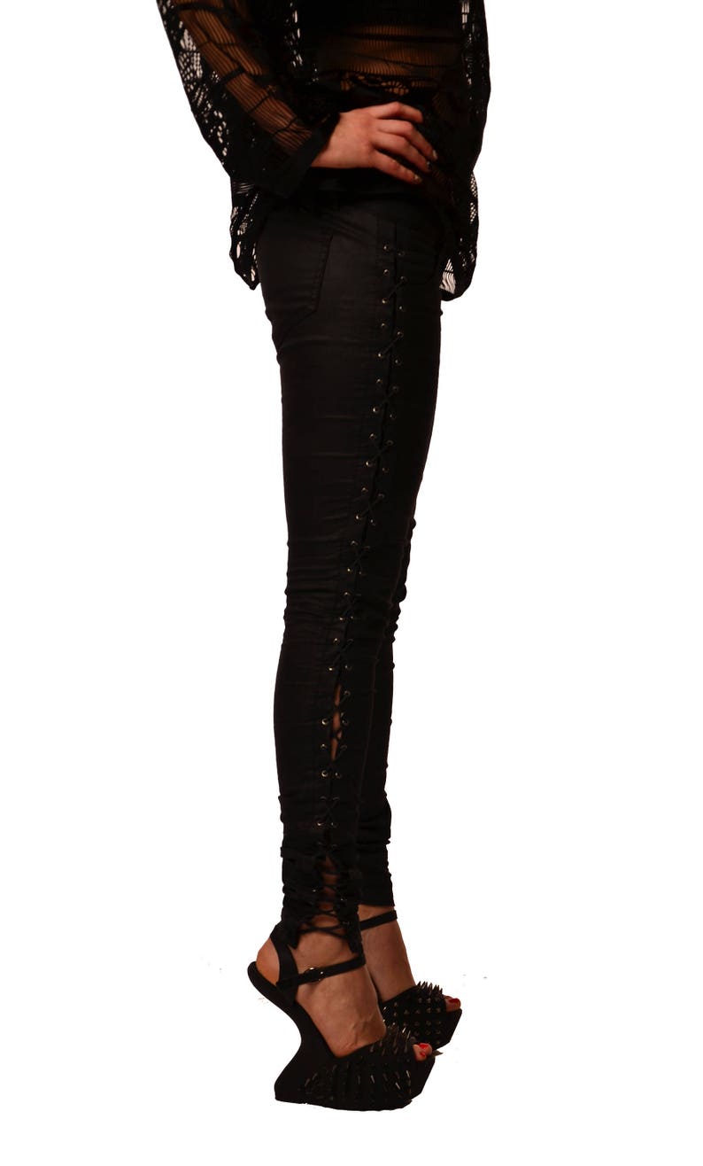 Skinny trousers Fitted black pants Tight pants Ties detailed pants Black leggings Yoga pants Gothic clothing Fetish clothing Womens