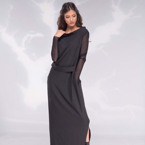 Goth Dress, Long Evening Dress - US PREPAID TARIFFS - Black Maxi Dress, Plus Size Clothing, Asymmetric, Womens Clothing, Wedding Guest Dress