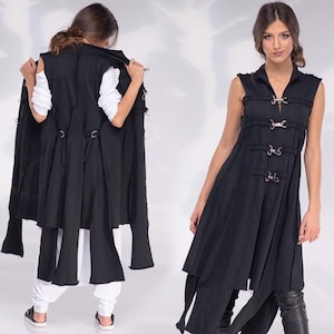 Steampunk Long Vest - US PREPAID TARIFFS - Plus Size Clothes, Gothic Vest, Steampunk Clothing, Women Black Vest, Womens Clothing, Fall Style