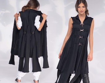 Steampunk Long Vest -US PREPAID TARIFFS- Womens Clothing, Gothic Vest, Steampunk Clothing, Women Black Vest, Plus Size Clothes, Fall Fashion