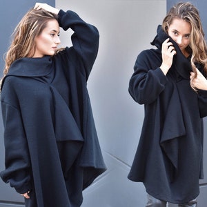 Cyberpunk Sweater, Avant Garde Womens Clothing, Futuristic Sweater Women, Fall Wool Sweater, Black Gothic Sweater, Apocalypse Clothing