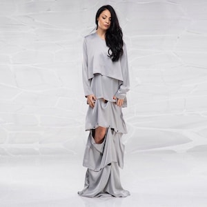 Women&#39;s Occasion Dresses, Maxi Dress, Extravagant Dress, Formal Dress, Women Plus Size Dress, Grey Dress, Layered Dress, Kaftan Dress