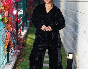 Samt Pyjamas, Set, 2-teiliges Samt Set, Samt Loungewear, Luxus Pyjamas, Damen Pyjamas Geschenk, Damenbekleidung, Samt Pyjamas für Sie