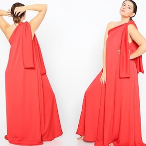 One Shoulder Dress, Party Wear, Red Maxi Dress, Women&#39;s Clothing, Red Wedding Guest Dress, Formal Dress, Romantic Dress, Womens Clothing