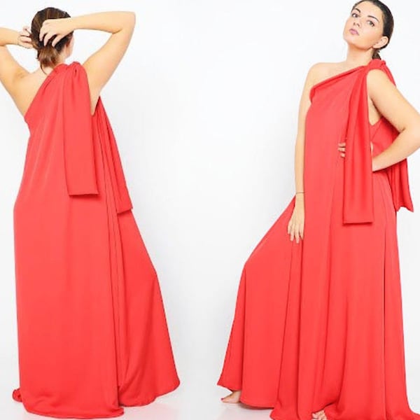 One Shoulder Dress, Red Maxi Dress, Women's Clothing, Red Wedding Guest Dress, Formal Dress, Romantic Dress, Womens Clothing, Plus Size