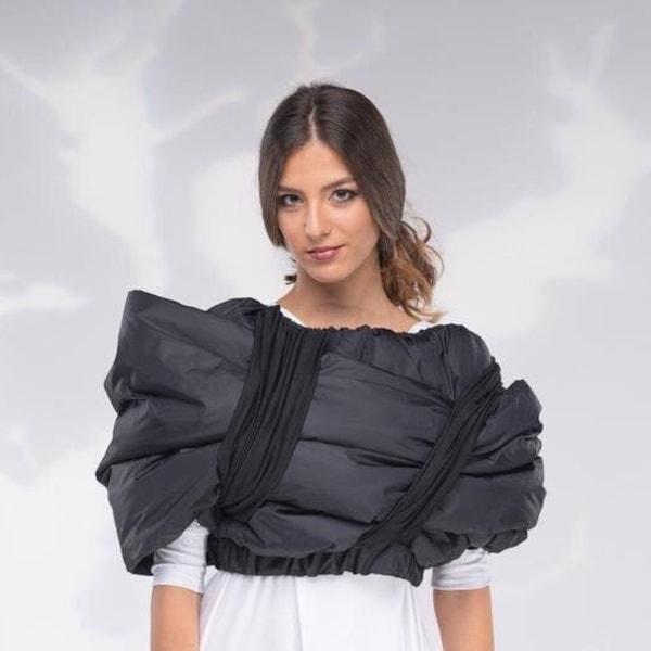 Puffer Cropped Jacket -US PREPAID TARIFFS- Avant Garde, Deconstructed Clothing, Extravagant Jacket, Women Clothing, Cozy Clothing Gift