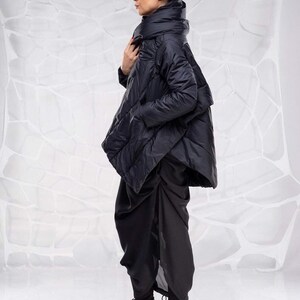 Black Puffer Jacket, Fall And Winter Clothing, Oversized Puffer Coat, Asymmetrical Coat, Hooded Jacket, Extravagant Jacket, Futuristic image 4