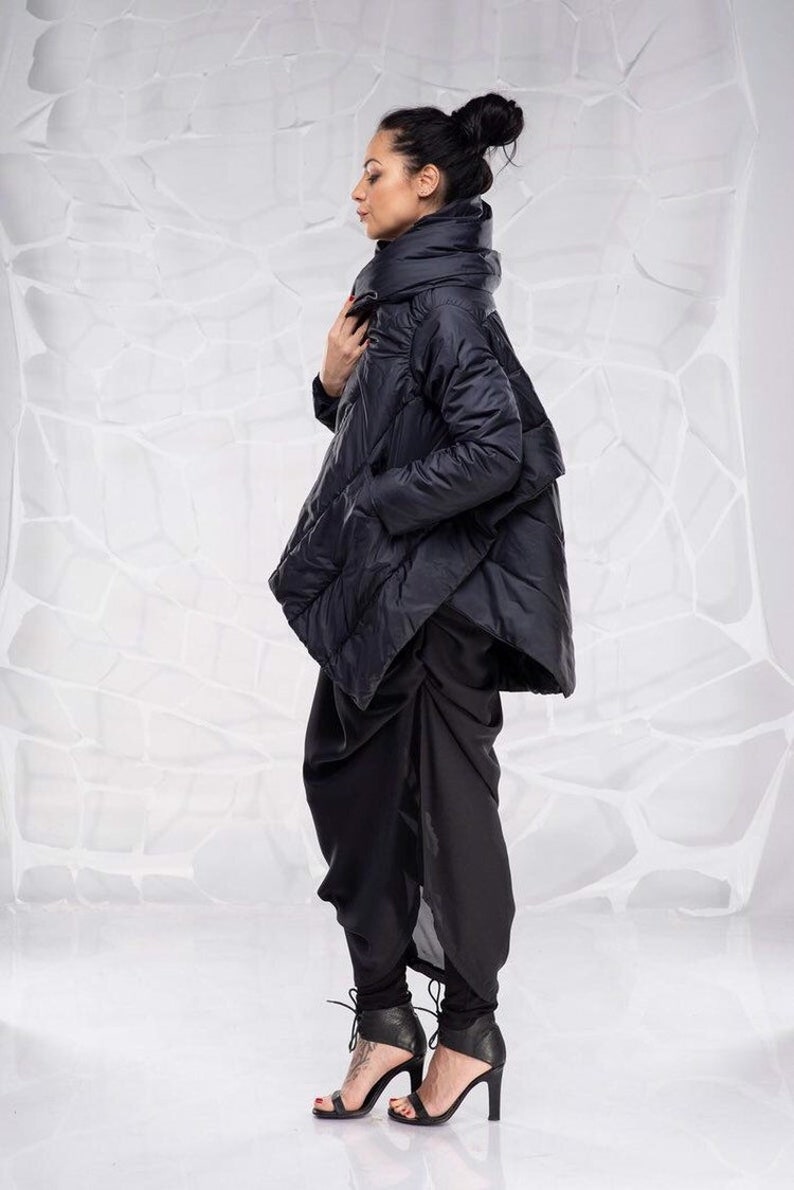 Black Puffer Jacket, Fall And Winter Clothing, Oversized Puffer Coat, Asymmetrical Coat, Hooded Jacket, Extravagant Jacket, Futuristic image 4