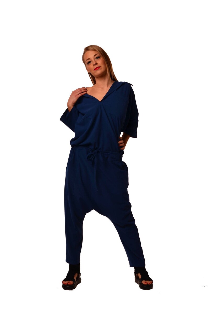 Harem Oversize Jumpsuit Blue Lounge Jumpsuit Plus Size Etsy