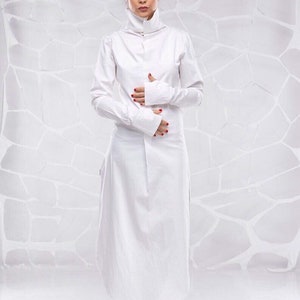 Vêtements davant-garde, chemise futuriste, chemise tunique blanche, chemise blanche femmes, vêtements de plein air, vêtements taille plus, chemise longue, tunique de science-fiction image 5