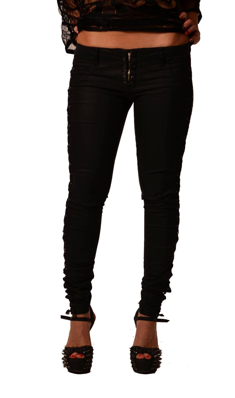 Skinny trousers Fitted black pants Tight pants Ties detailed pants Black leggings Yoga pants Gothic clothing Fetish clothing Womens