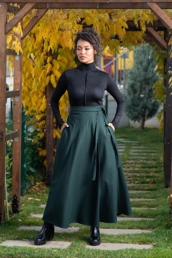 Dress Green Envelope Skirt Dien Wrap Midi Skirt Green