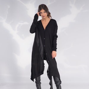 Long Black Cardigan, Summer Jacket, Wool Cardigan, Womens Clothing, Oversized, Gothic Punk Edge, Unusual Tunics, Asymmetrical, Futuristic