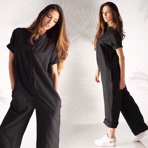 Women Linen Jumpsuit, Oversize Romper, Plus Size Linen, Women&#39;s Jumpsuits & Rompers, Black Linen Jumpsuit, Womens Clothing, Summer Brights