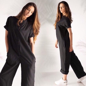 Women Linen Jumpsuit, Harem Jumpsuit, Plus Size Linen, Women's Jumpsuits & Rompers, Black Linen Jumpsuit, Womens Clothing, Women Romper