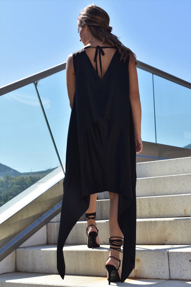 Asymmetrical Dress Black Tunic Dress Gothic Black Dress Loose Fit Dress Sleeveless Tunic Dress Extravagant Tunic Plus Size Dress