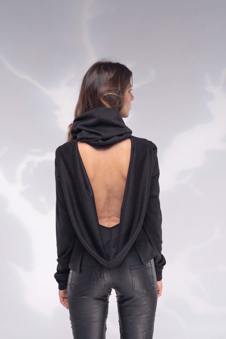 Black open back sweater best sale