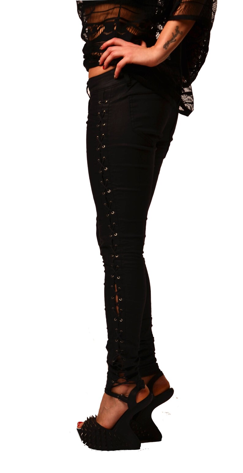 Skinny trousers Fitted black pants Tight pants Ties detailed pants Black leggings Yoga pants Gothic clothing Fetish clothing Womens