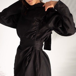 Women's Asymmetrical Maxi Linen Dress in Black by Pistache Apparel main image 0