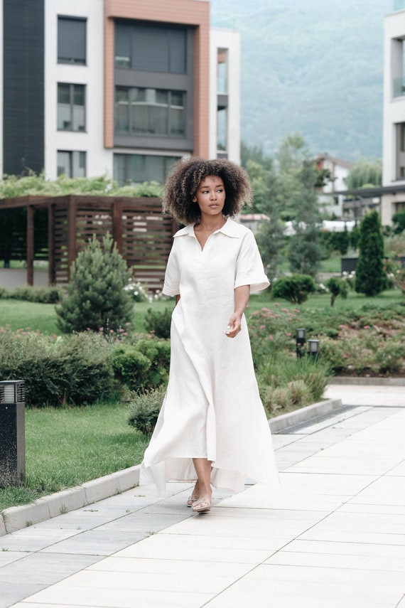 Linen Shirt Dress, Linen Summer Clothes, Womens Clothing, Plus Size Clothing, Wedding Guest Dress Boho,Mother Of The Bride Loose Linen Dress