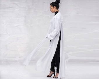 Avant Garde Clothing, Festival Jacket, White Futuristic Tunic, Plus Size Clothing, White Boho Clothing, Womens Clothing, Long Tunic Top