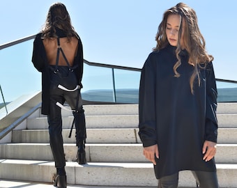 Futuristic Top, Womens Clothing, Cold Weather , Avant Garde Top, Festival Clothing, Cyberpunk Clothing, Open Back Top, Women Blouse