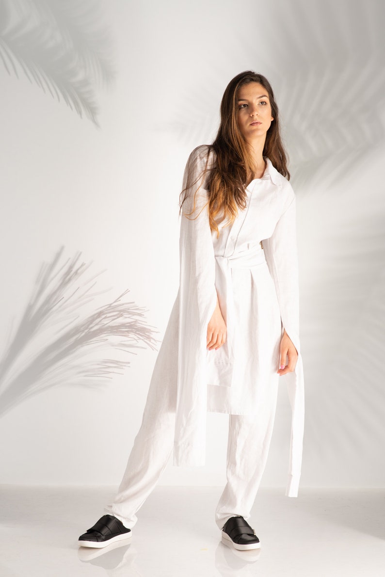 Weißes Kimonokleid, Leinenkleid, Hochzeitskleid in Übergröße, Lockeres Leinenkleid, Sommerhochzeitskleider, weißes Leinenkleid, Urlaubskleidung Bild 2