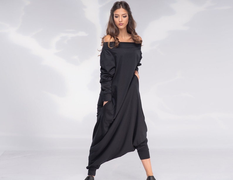 Women Harem Jumpsuit, Black Jumpsuit, Drop Crotch Jumpsuit, Plus Size Clothing, Oversize Jumpsuit, Off Shoulder Jumpsuit, Avant Garde image 1