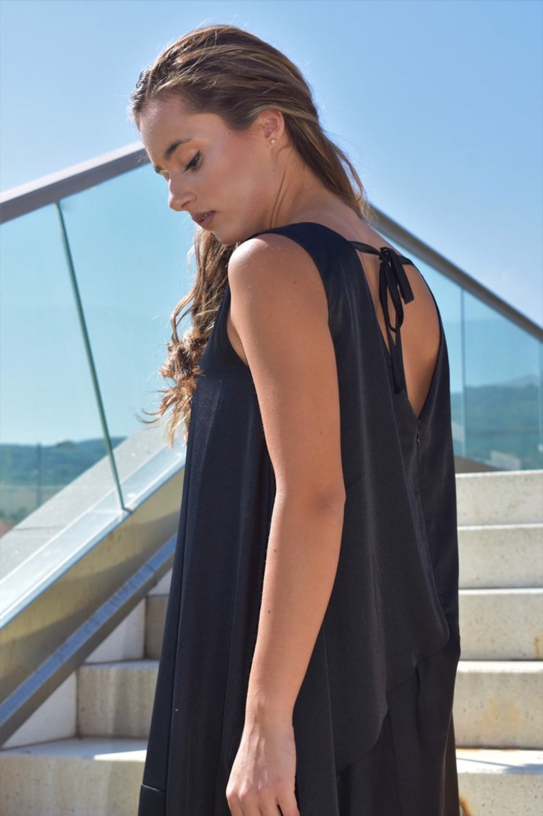 Asymmetrical Dress Black Tunic Dress Gothic Black Dress Loose Fit Dress Sleeveless Tunic Dress Extravagant Tunic Plus Size Dress