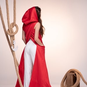 Hooded tunic top in futuristic style, women avant garde clothing available in plus sizes and other colors. Linen Clothing Red