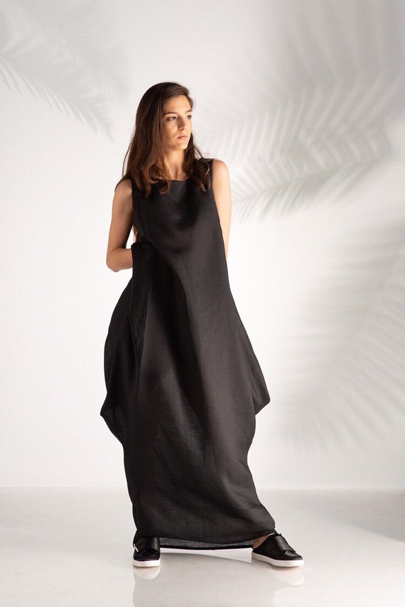 Black Linen Dress, Wedding Guest Dress, Linen Clothing, Linen Plus Size Dress, Maxi Loose Dress, Womens Clothing, Mother Of The Bride