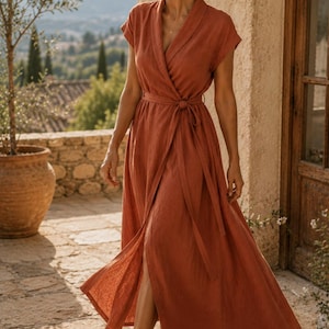 green linen dress women Elegant Boho Collared Linen Dress – Old Linen Mill main image 0