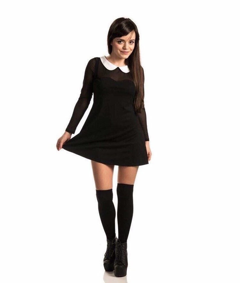 Wednesday costume dress for party, perfect black dress with white collar for costume or cosplay image 1