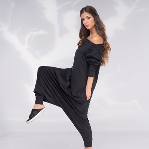 Women Harem Jumpsuit, Black Jumpsuit, Drop Crotch Jumpsuit, Plus Size Clothing, Oversize Jumpsuit, Off Shoulder Jumpsuit, Avant Garde image 4