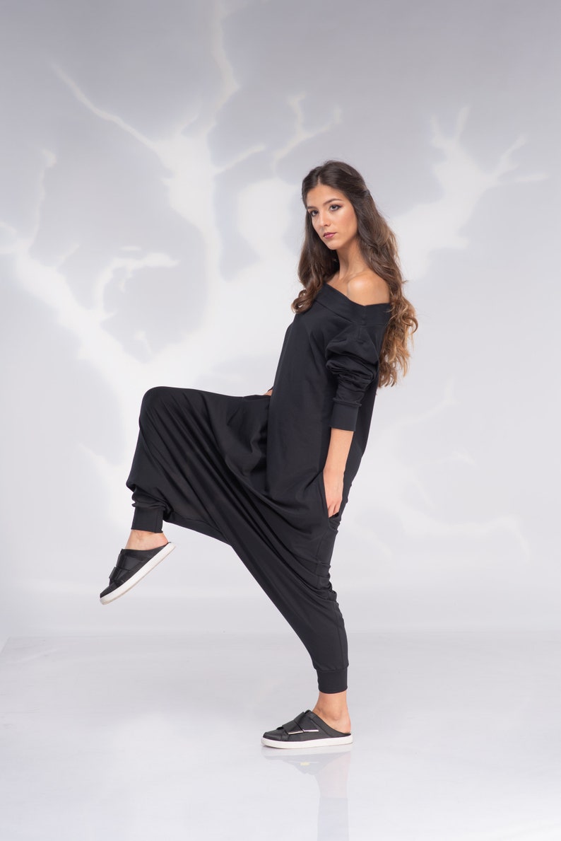 Women Harem Jumpsuit, Black Jumpsuit, Drop Crotch Jumpsuit, Plus Size Clothing, Oversize Jumpsuit, Off Shoulder Jumpsuit, Avant Garde image 4