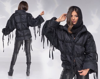 Chaqueta de vanguardia, chaqueta acolchada, chaqueta de invierno, abrigo negro, chaqueta extragrande, chaqueta bomber, ropa de tallas grandes, abrigo para mujer,
