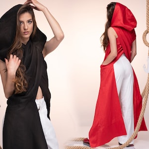 Futuristic Clothing, Avant Garde Clothing, Hooded Tunic, Linen Top, Elven Tunic, Fall Style, Womens Clothing, Extravagant Top, Adult Costume
