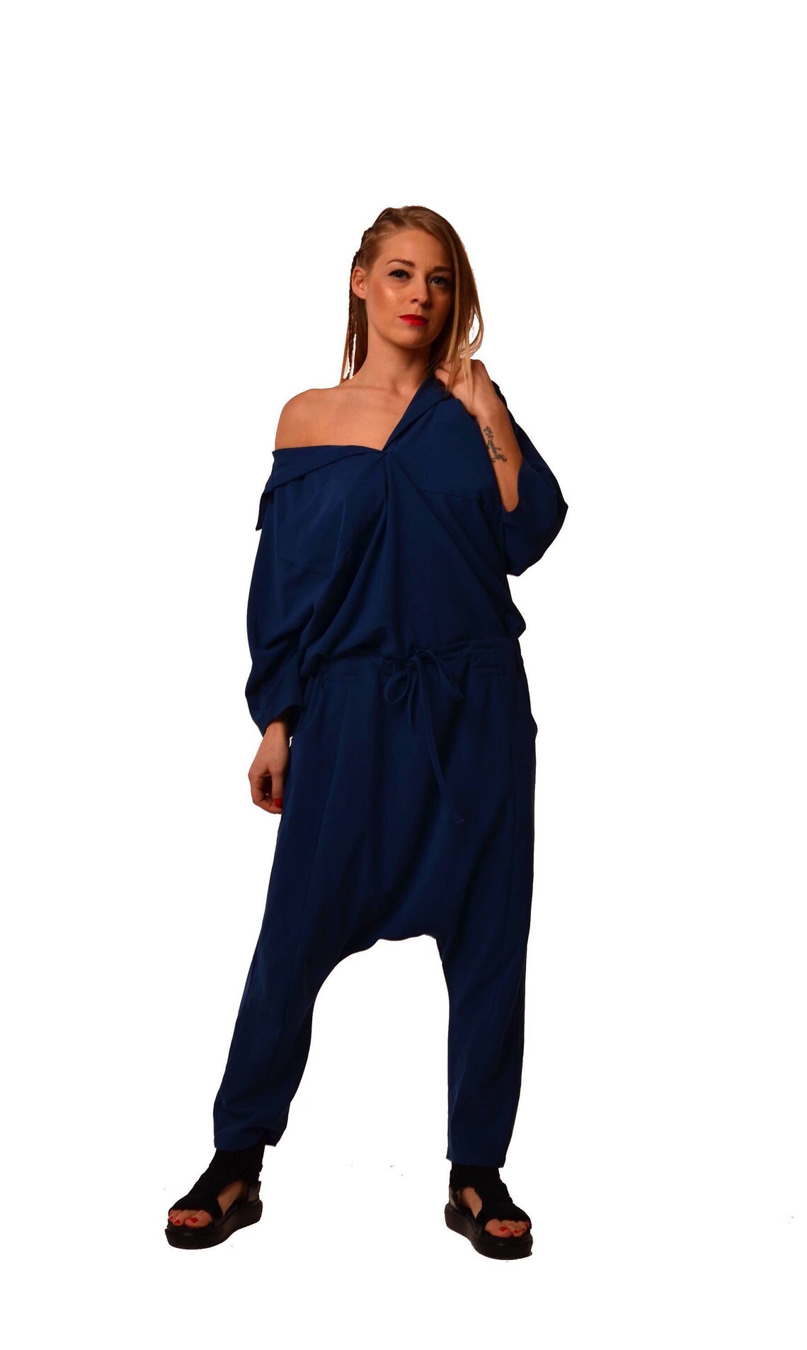 Harem Oversize Jumpsuit Blue Lounge Jumpsuit Plus Size Etsy
