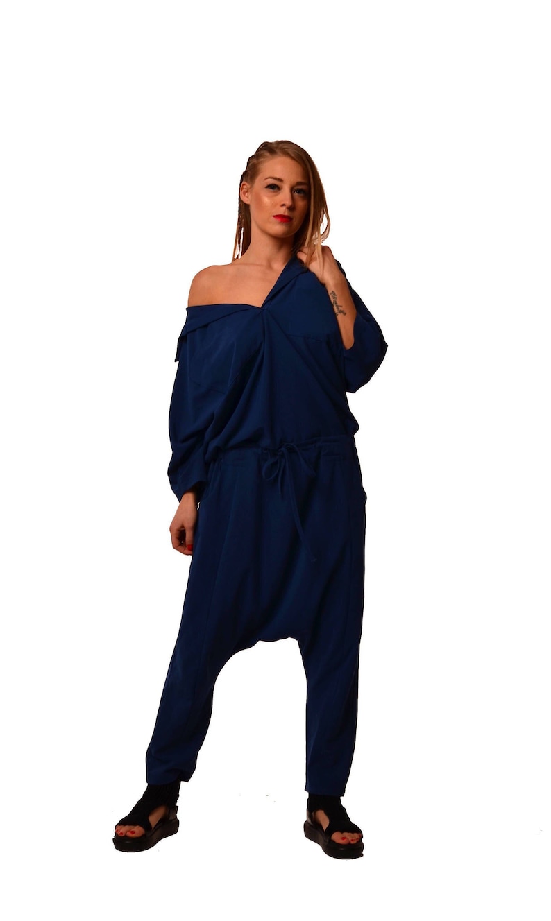 Harem Oversize Jumpsuit Blue Lounge Jumpsuit Plus Size Etsy
