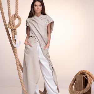 Hooded tunic top in futuristic style, women avant garde clothing available in plus sizes and other colors. Linen Clothing image 2