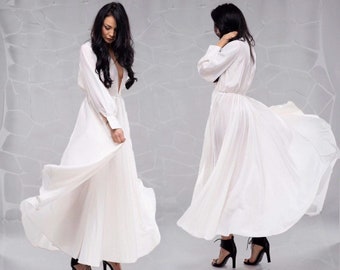 White Maxi Dress, Long Sleeve Dress, White Formal Dress, White Evening Gown, Plus Size Clothing, Cocktail Dress, Garden Party Dress