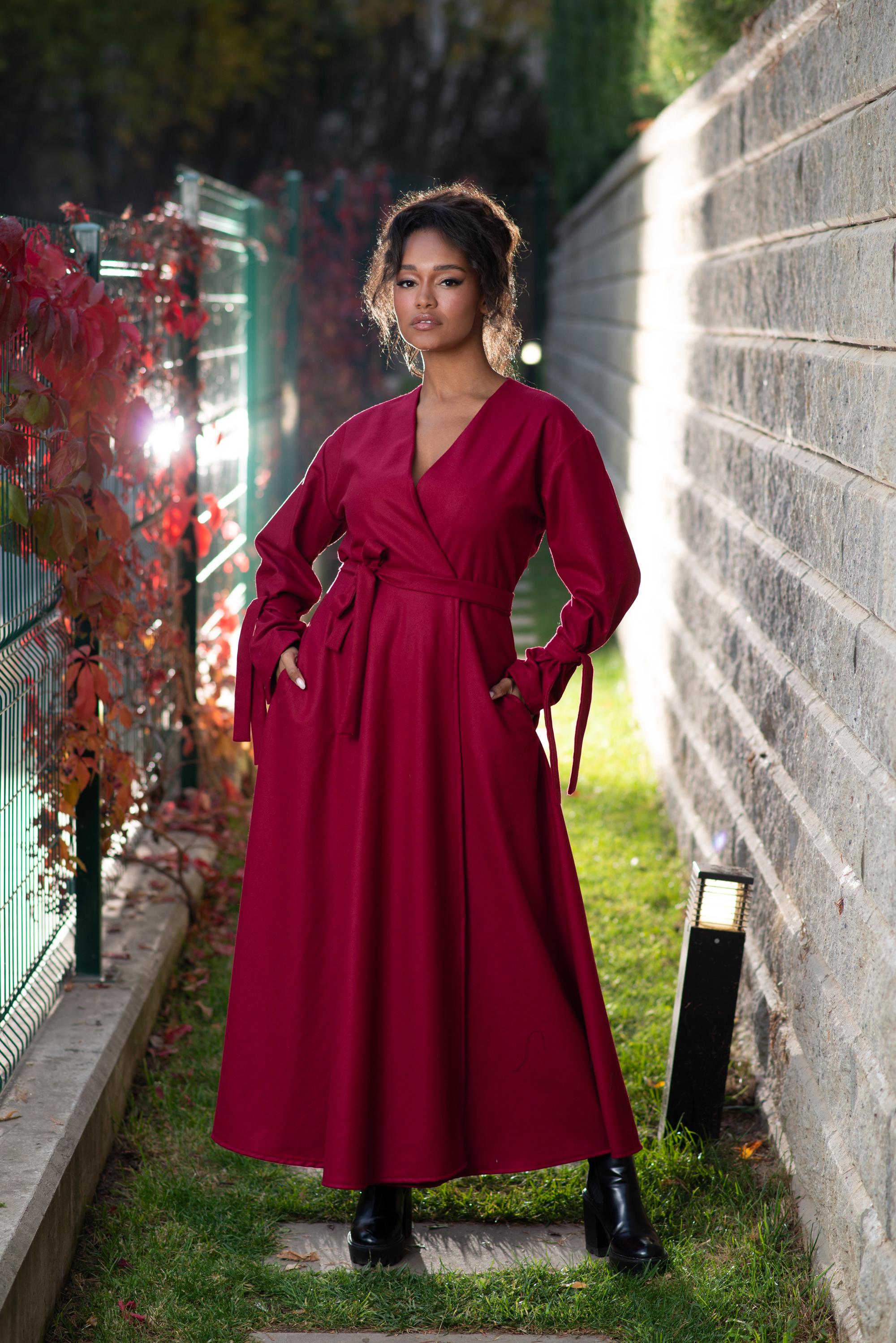 Red Burgundy Dress, High End Womenswear, Red Wrap Dress- US PREPAID TARIFFS - Womens Clothing, Floor Length, Cocktail Dress, Formal