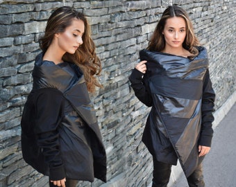 Chaqueta futurista para mujer, abrigo cruzado, abrigo asimétrico, chaqueta acolchada, ropa de talla grande, chaqueta para mujer, abrigo deconstruido, steampunk