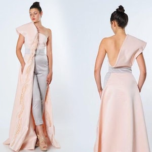 Formal Dress, Wedding Guest Dress, Cocktail Dress, Plus Size Clothing, Pink One Shoulder Dress, Extravagant Dress, Avant Garde Clothing